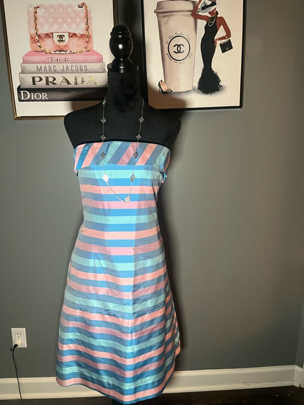 CK Bradley Striped Strapless Pastel Dress